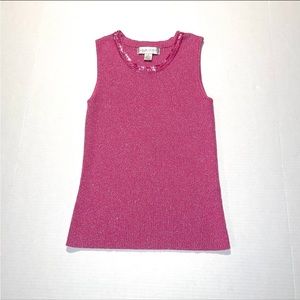 Casual Corner Pink Sleeveless Knit Sweater Embellished Sequin Tank Metallic sz S
